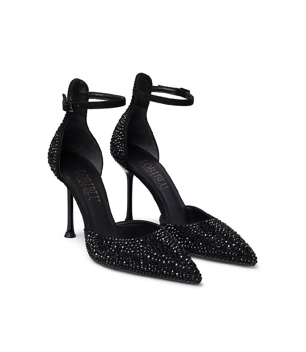 Loriblu Décolleté gioiello in raso nero con cristalli all-over Sconto