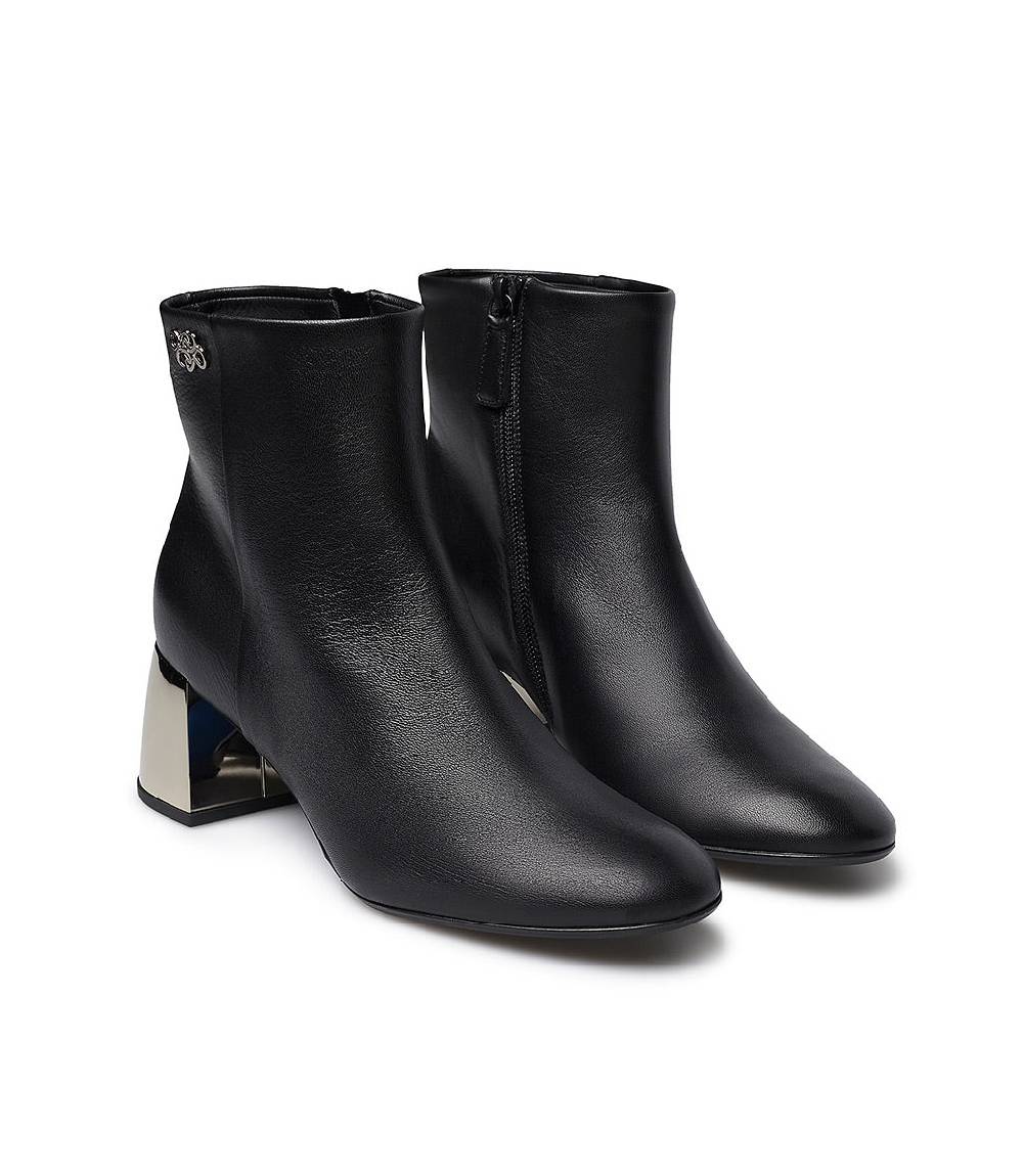 Loriblu Stivaletto in nappa nera con tacco metal argento Outlet