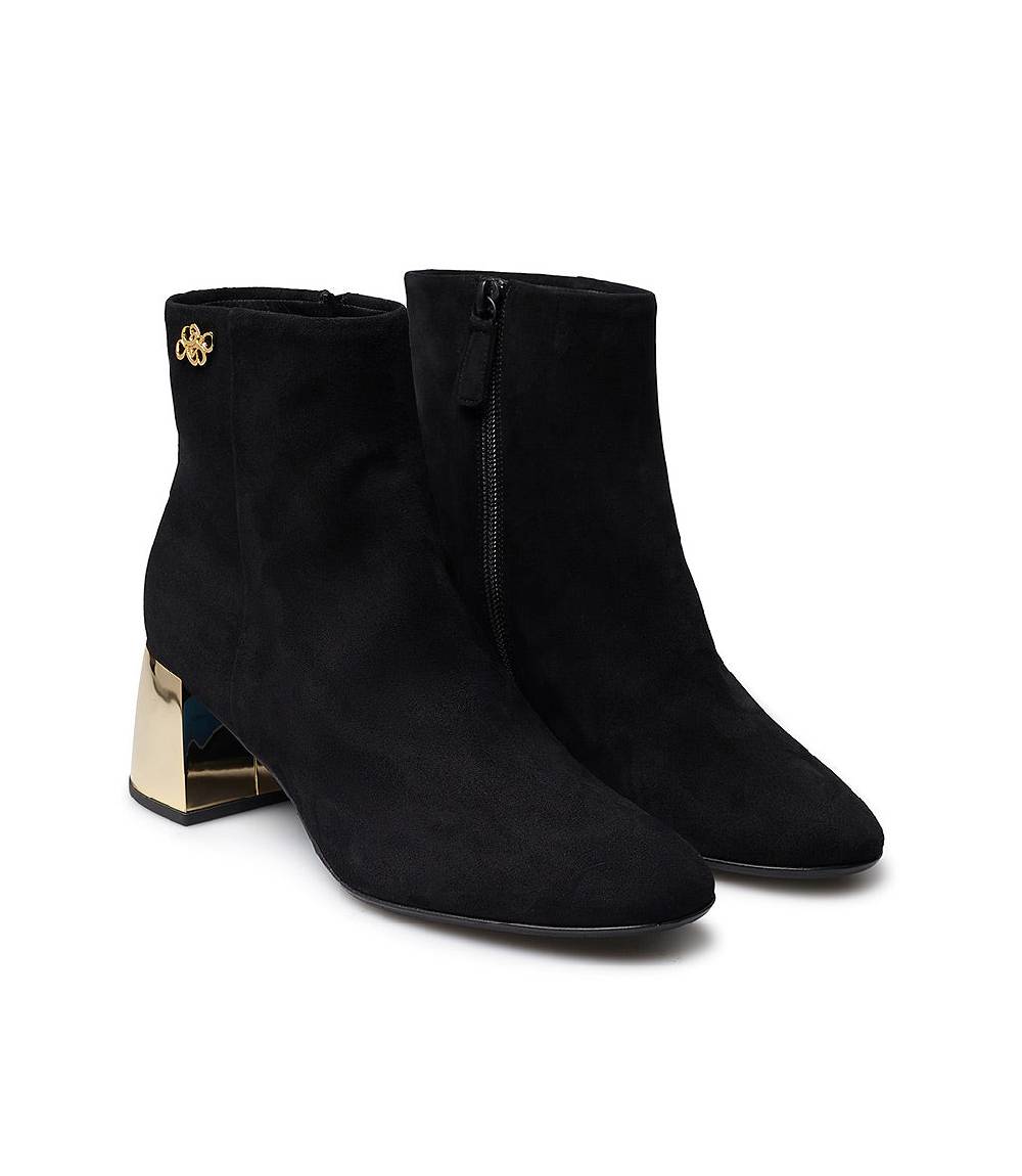 Loriblu Stivaletto in camoscio nero con tacco metal oro In Vendita