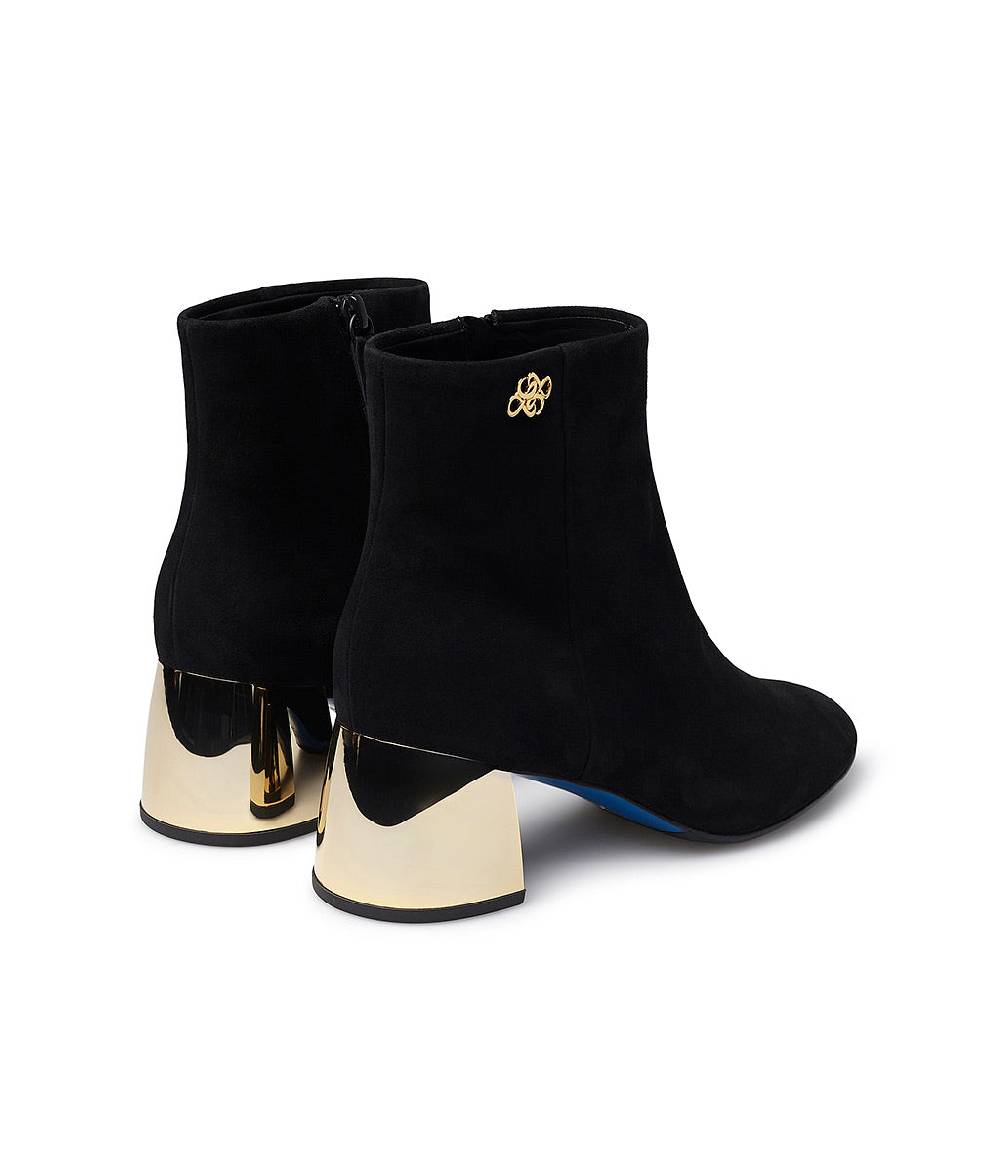 Loriblu Stivaletto in camoscio nero con tacco metal oro In Vendita