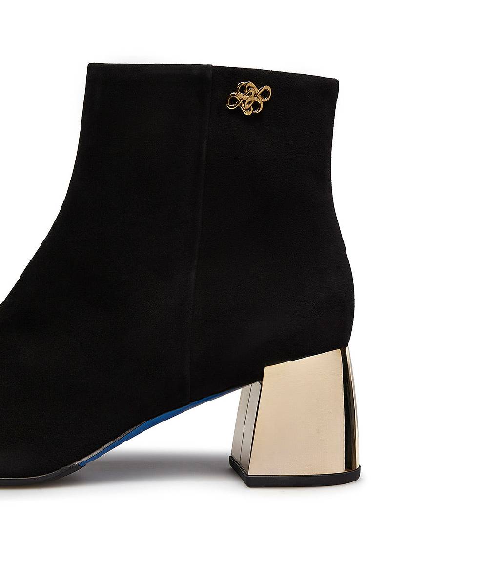 Loriblu Stivaletto in camoscio nero con tacco metal oro In Vendita