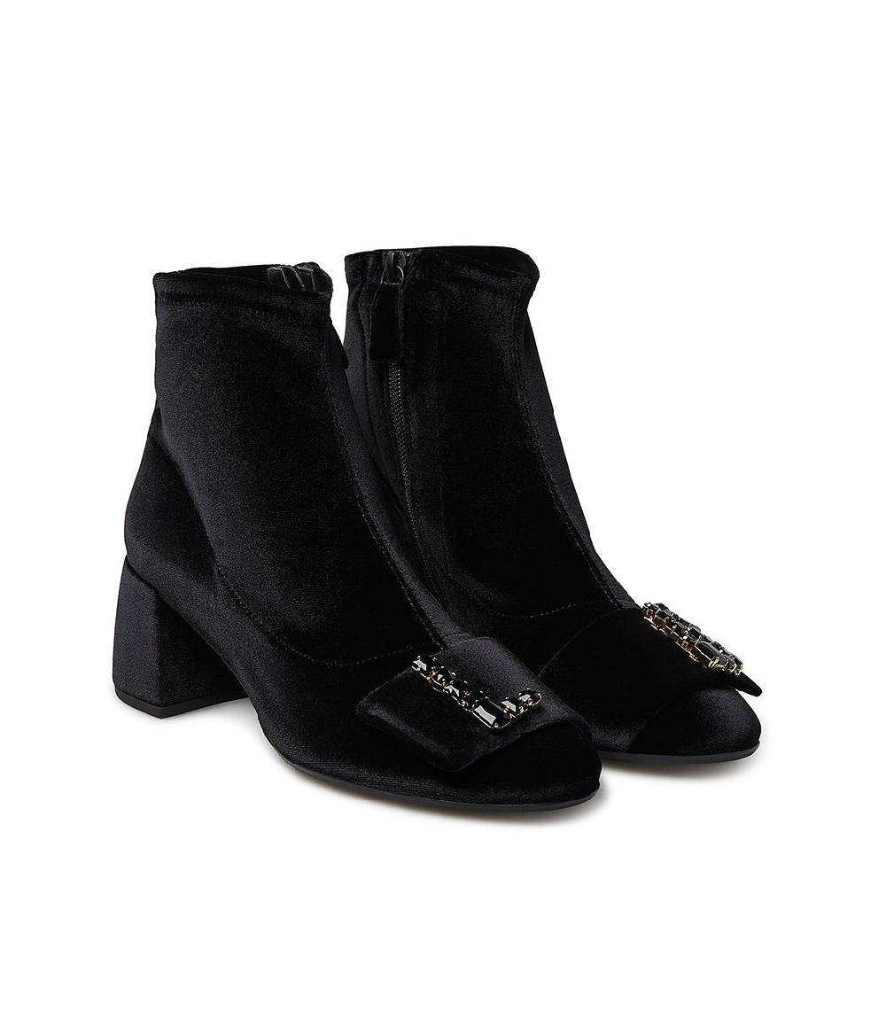 Loriblu Stivaletti in velluto nero con Logo Signature cristalli Offerte