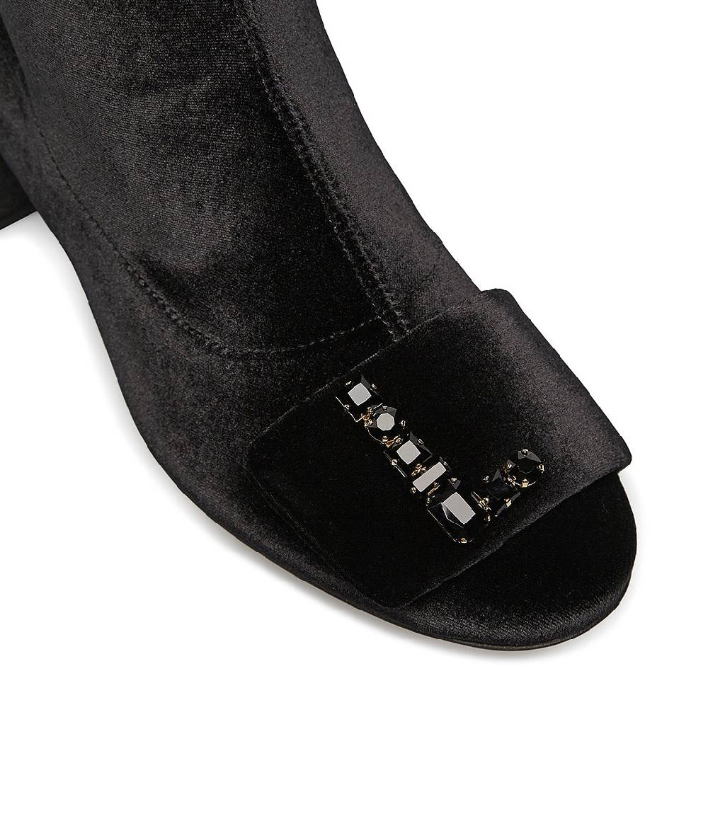 Loriblu Stivaletti in velluto nero con Logo Signature cristalli Offerte