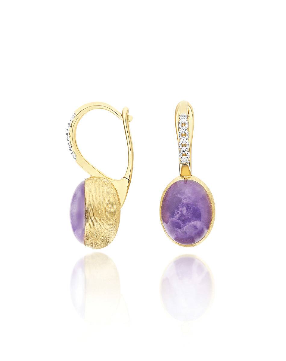 Nanis Orecchini Ciliegine Violetta "Boules" in oro inciso, diamanti, lepidol – Nanis Italian Jewels Prezzo Ridotto