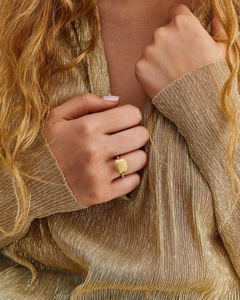 Nanis Anello "DANCING ÉLITE" con boule in oro incisa a mano e pavé di diaman – Nanis Italian Jewels I Più Venduti