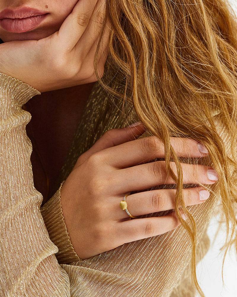 Nanis Anello "DANCING ÉLITE" con boule in oro incisa a mano e pavé di diaman – Nanis Italian Jewels Negozio