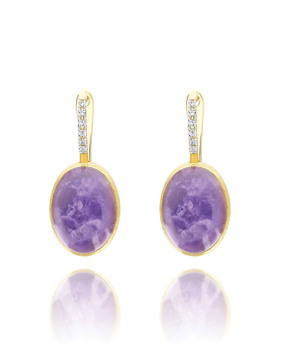 Nanis Orecchini Ciliegine Violetta "Boules" in oro inciso, diamanti, lepidol – Nanis Italian Jewels Vendita Calda