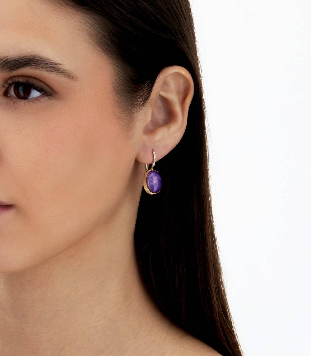 Nanis Orecchini Ciliegine Violetta "Boules" in oro inciso, diamanti, lepidol – Nanis Italian Jewels Vendita Calda