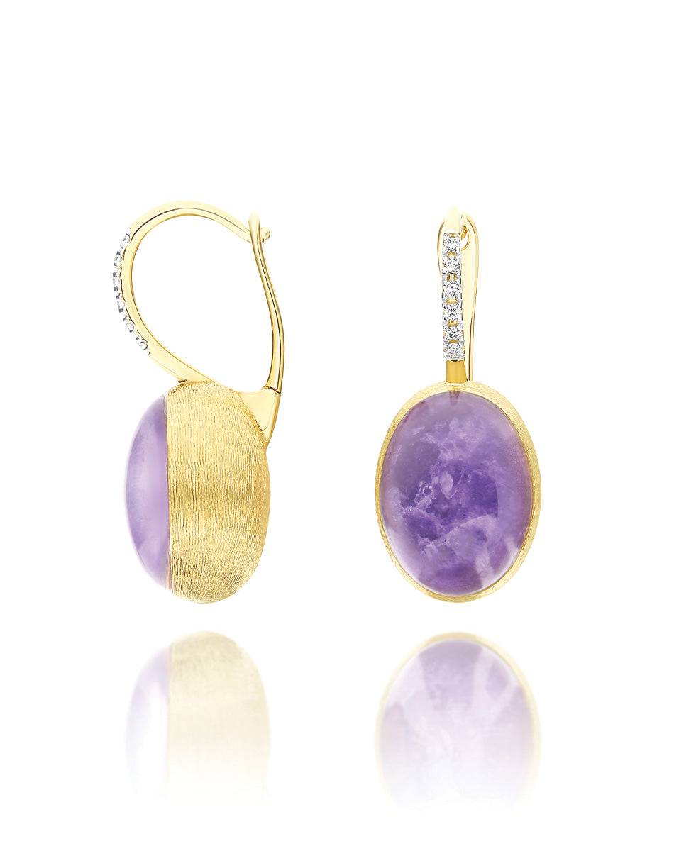 Nanis Orecchini Ciliegine Violetta "Boules" in oro inciso, diamanti, lepidol – Nanis Italian Jewels Vendita Calda