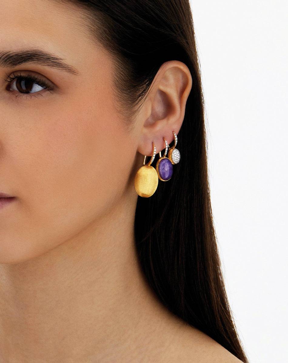 Nanis Orecchini Ciliegine Violetta "Boules" in oro inciso, diamanti, lepidol – Nanis Italian Jewels Vendita Calda