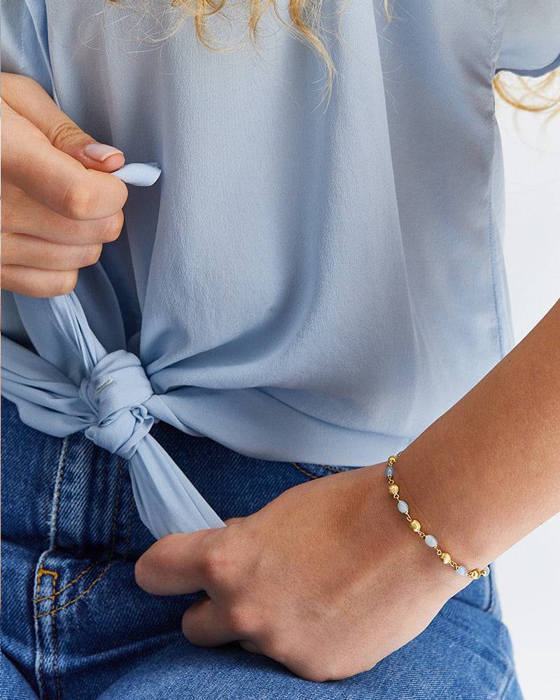 Nanis Bracciale "DANCING AZURE" casual in oro e acquamarina – Nanis Italian Jewels 2025