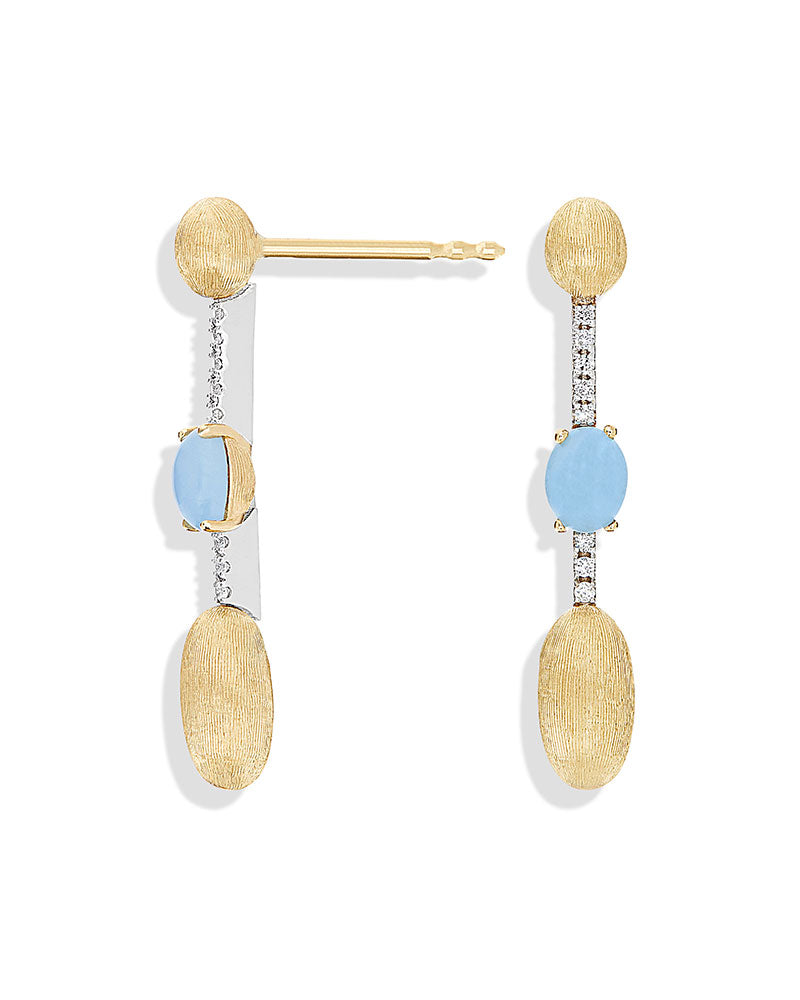 Nanis Orecchini "DANCING AZURE" pendenti con boules in oro, barrette di diam – Nanis Italian Jewels In Linea