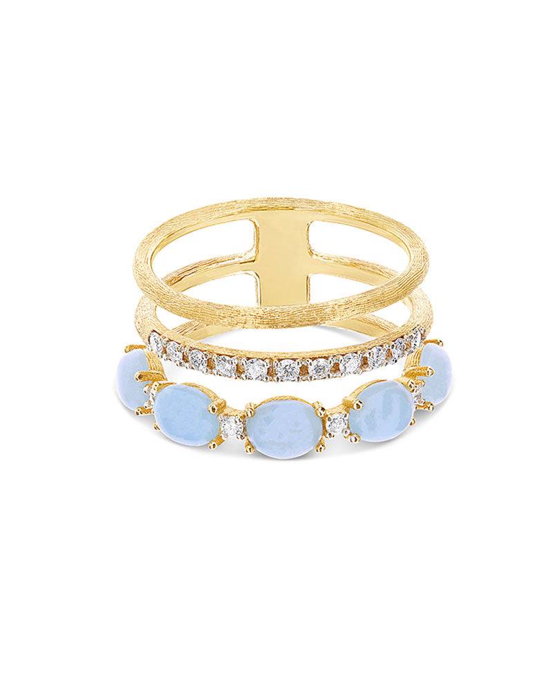 Nanis Anello "DANCING AZURE" a tripla fascia in oro, diamanti e acquamarina – Nanis Italian Jewels Soddisfazione Garantita