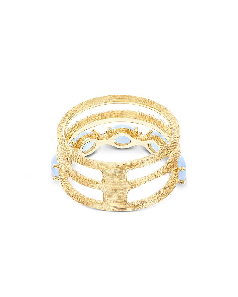 Nanis Anello "DANCING AZURE" a tripla fascia in oro, diamanti e acquamarina – Nanis Italian Jewels Soddisfazione Garantita