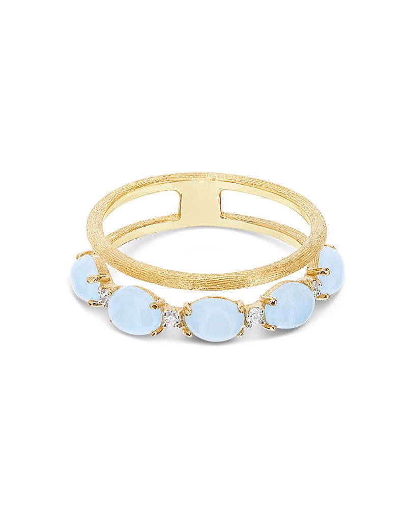 Nanis Anello "DANCING AZURE" a doppia fascia in oro, diamanti e acquamarina – Nanis Italian Jewels Qualità Garantita