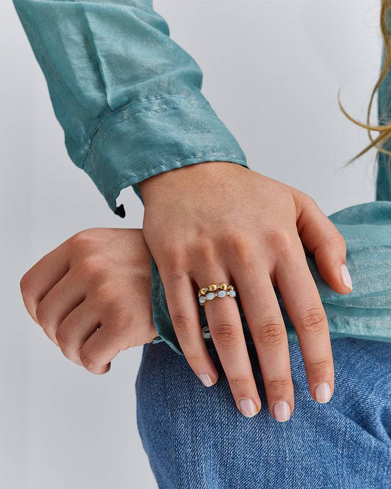 Nanis Anello "DANCING AZURE" con boules in oro, diamanti e acquamarina – Nanis Italian Jewels Negozi Online