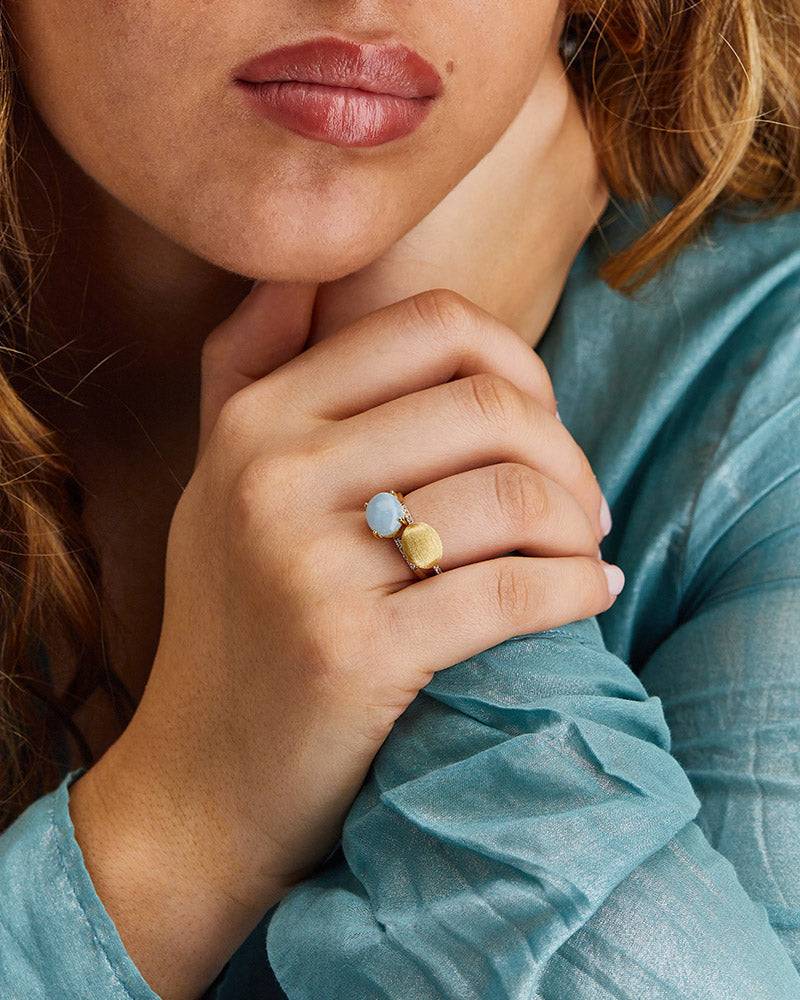 Nanis Anello "DANCING AZURE" impilabile in oro, diamanti e acquamarina (gran – Nanis Italian Jewels Acquista Ora