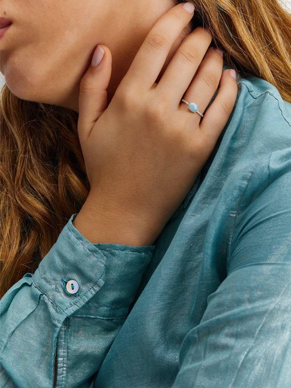 Nanis Anello "DANCING AZURE" impilabile in oro, diamanti e acquamarina (medi – Nanis Italian Jewels Consegna Veloce