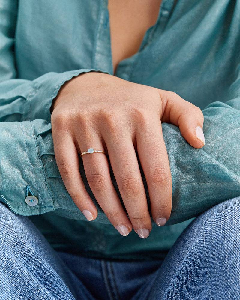 Nanis Anello "DANCING AZURE" impilabile in oro, diamanti e acquamarina (picc – Nanis Italian Jewels Promozione Limitata