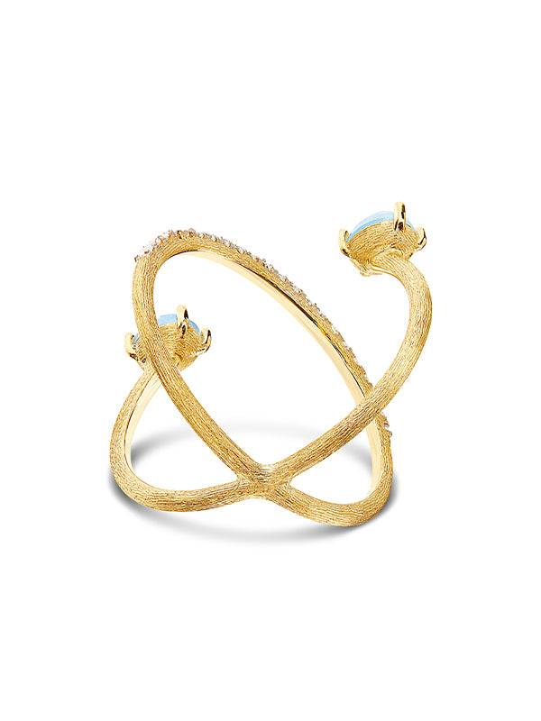 Nanis Anello ad incrocio "DANCING AZURE" in oro, diamanti e acquamarina – Nanis Italian Jewels Fino Al -60%