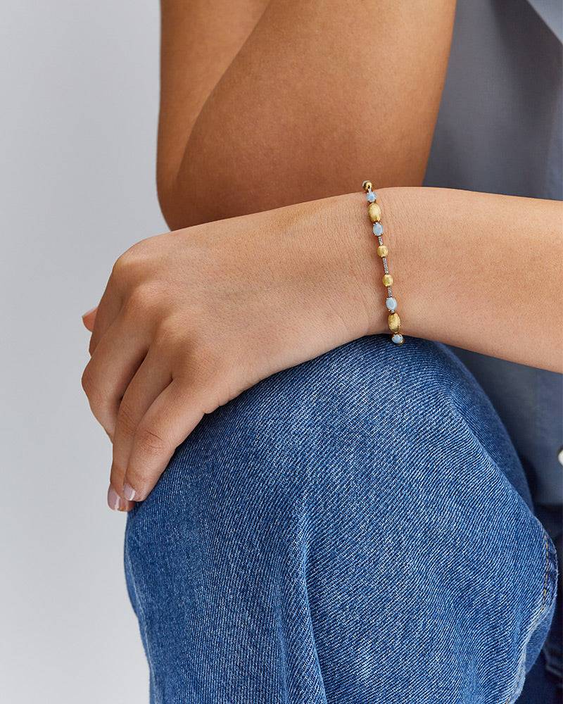 Nanis Bracciale tennis "DANCING AZURE" in oro, diamanti e acquamarina – Nanis Italian Jewels Shopping Online