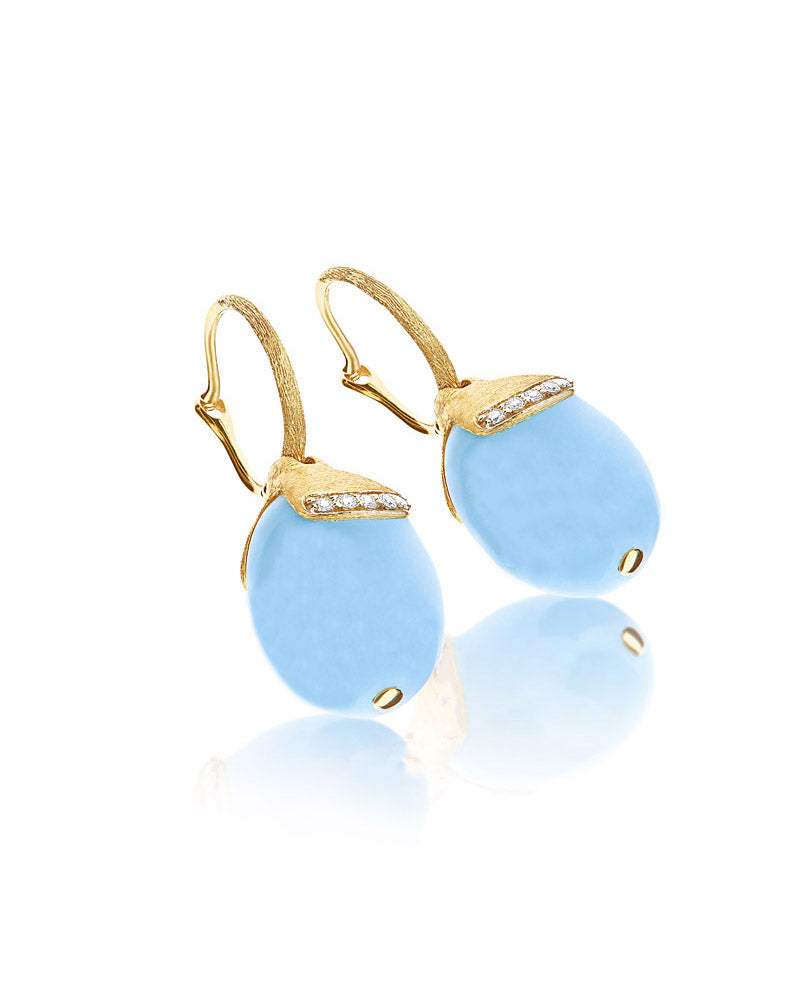 Nanis Orecchini ciliegine "AZURE" pendenti in oro, acquamarina milk e dettag – Nanis Italian Jewels Novità