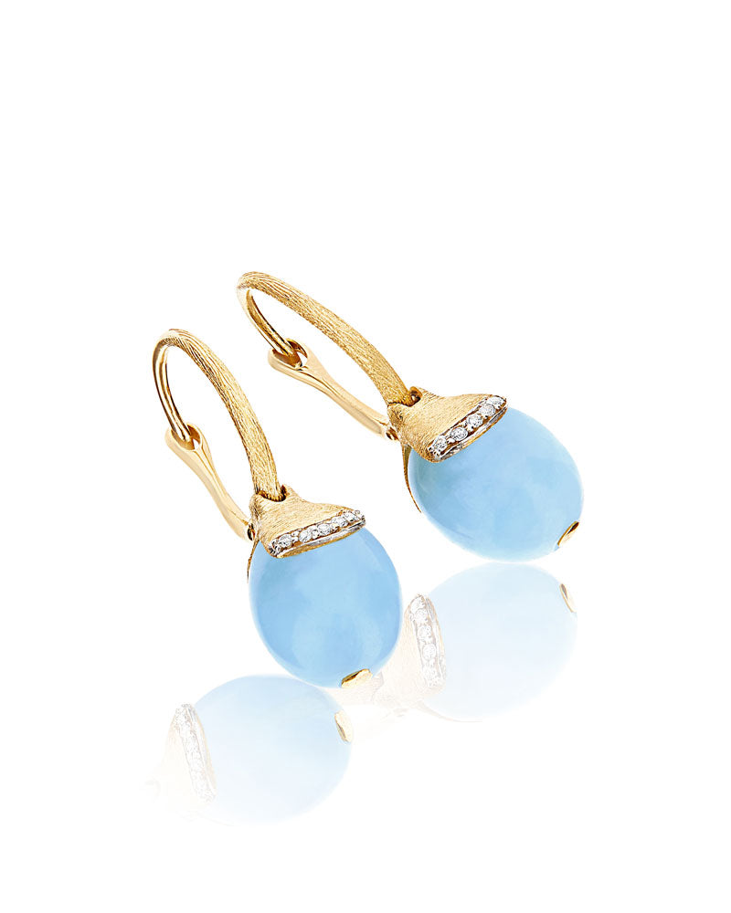 Nanis Orecchini ciliegine "AZURE" pendenti in oro, acquamarina milk e dettag – Nanis Italian Jewels Presa