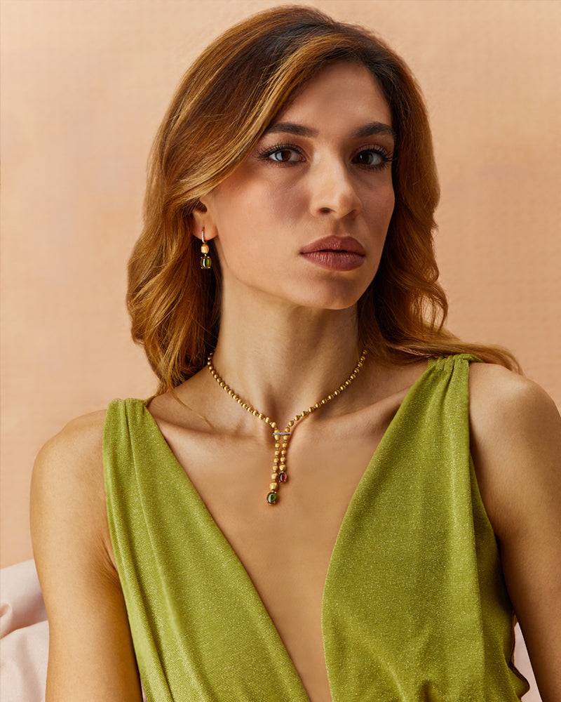 Nanis Collana "DANCING TOURMALINES" in oro, diamanti, tormaline rosa e verdi – Nanis Italian Jewels Sconto