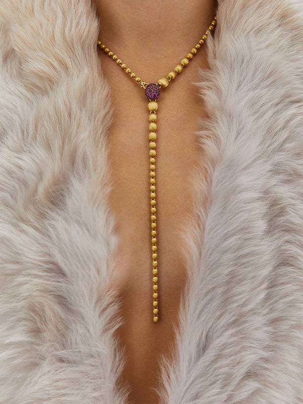Nanis Collana a Y "DANCING REVERSE" double face in oro, zaffiri rosa, rubini – Nanis Italian Jewels Pezzi Unici