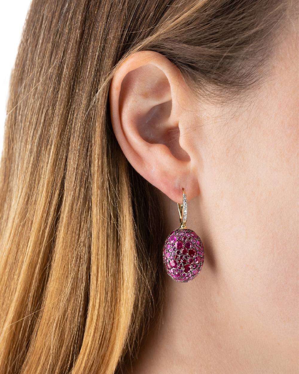 Nanis Orecchini CILIEGINE "DANCING REVERSE" double face in oro, zaffiri rosa – Nanis Italian Jewels Qualità Garantita