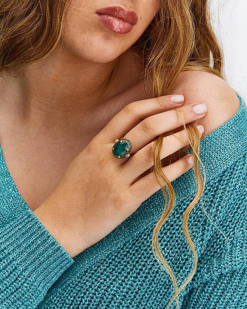 Nanis Anello "DANCING REVERSE" double face in oro, diamanti, tsavorite, amet – Nanis Italian Jewels Vendita Calda