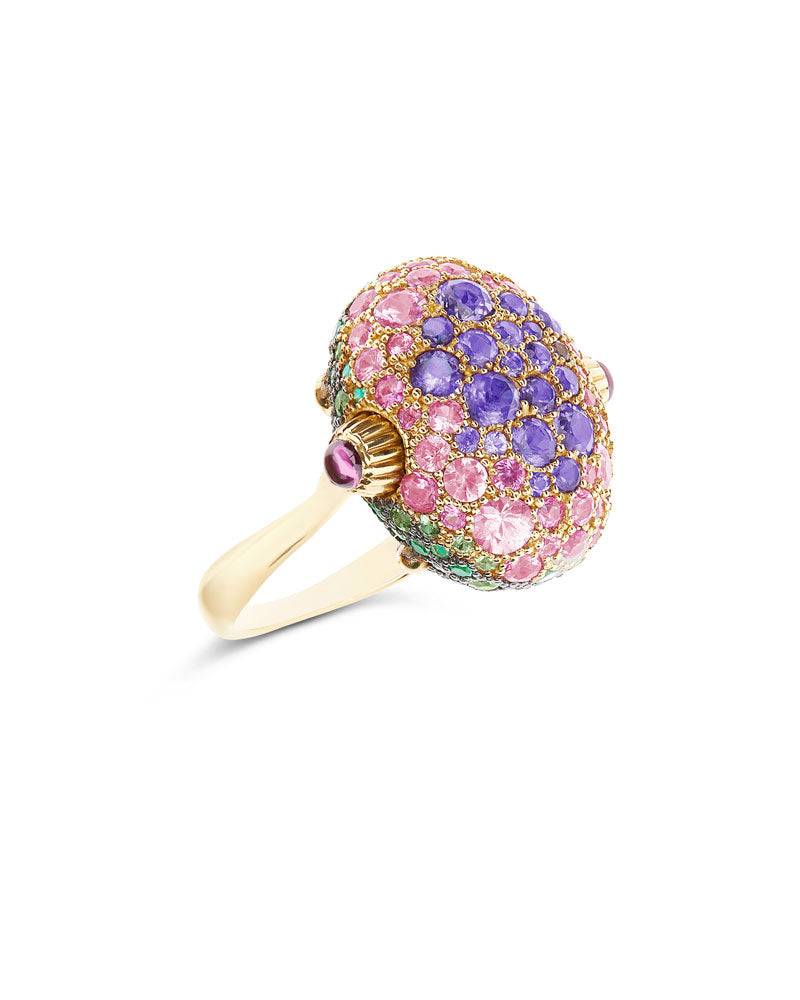 Nanis Anello "DANCING REVERSE" double face in oro, diamanti, tsavorite, amet – Nanis Italian Jewels Vendita Calda