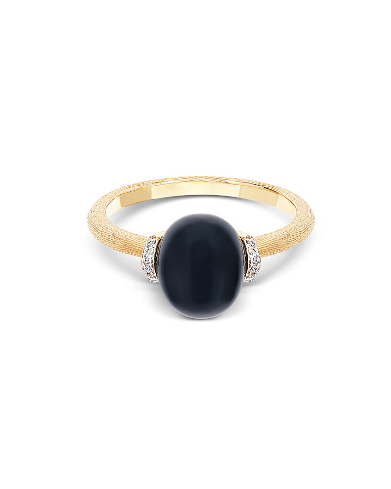 Nanis Anello "DANCING MYSTERY BLACK" con boule in oro, diamanti e onice nero – Nanis Italian Jewels Nuovo