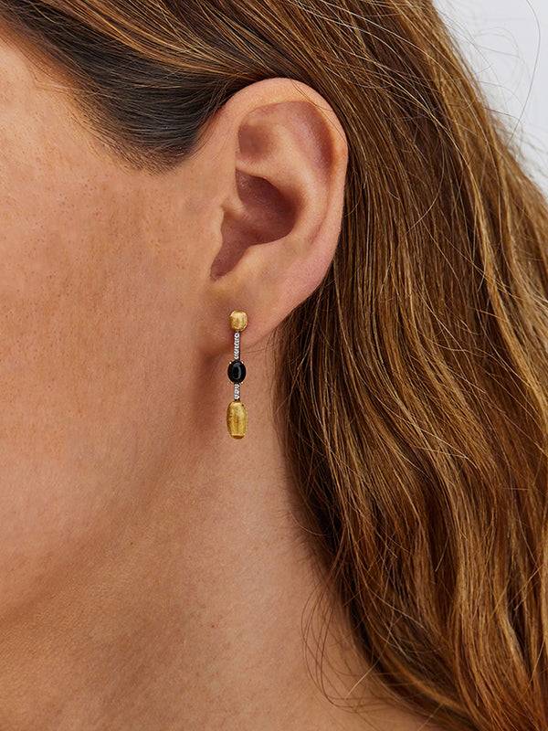 Nanis Orecchini "DANCING MYSTERY BLACK" pendenti in oro, diamanti e onice ne – Nanis Italian Jewels Qualità Garantita