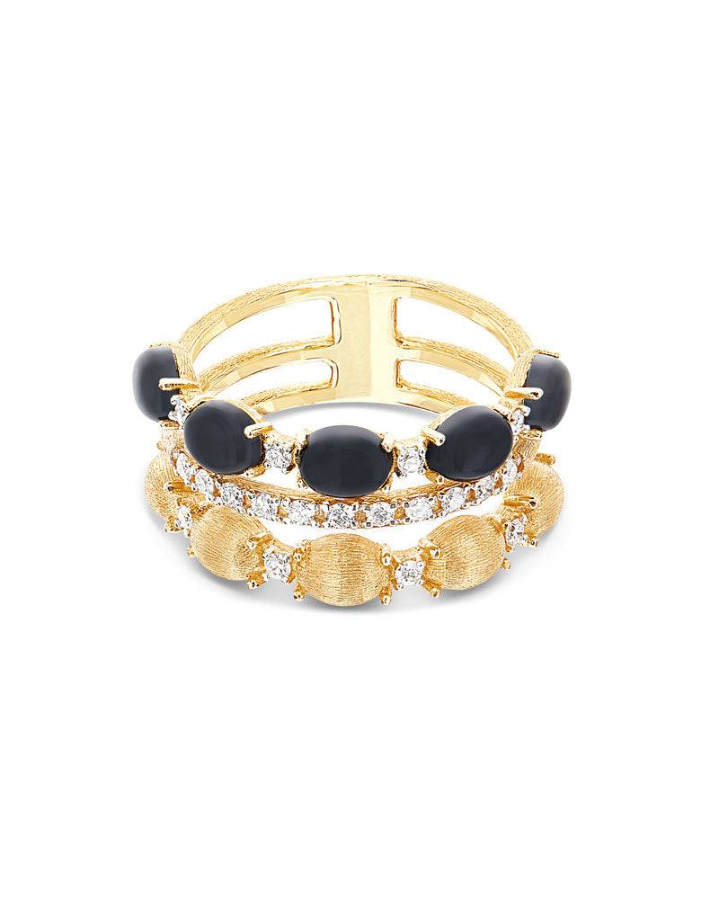 Nanis Anello "DANCING MYSTERY BLACK" a tripla fascia, pavé di diamanti, boul – Nanis Italian Jewels Promozione Limitata