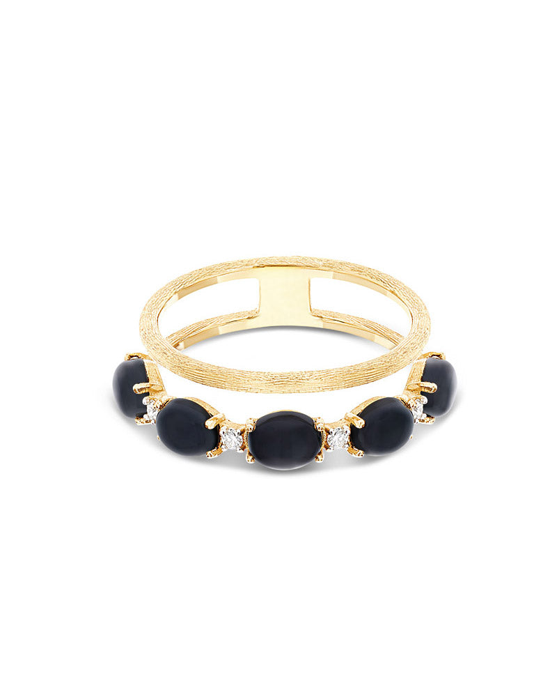 Nanis Anello "DANCING MYSTERY BLACK" a doppia fascia in oro, diamanti e onic – Nanis Italian Jewels Shopping Online