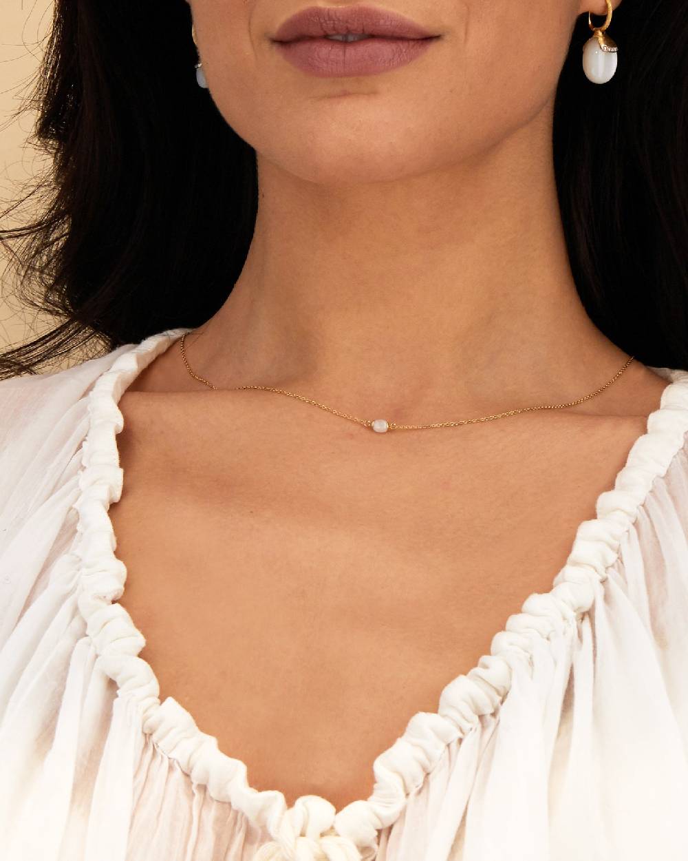 Nanis Collana "WHITE DESERT" in oro e pietra di luna (corta) – Nanis Italian Jewels Online