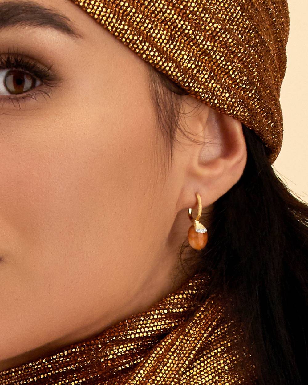 Nanis Orecchini ciliegine "PETRA" pendenti in oro, avventurina arancione e d – Nanis Italian Jewels Moda