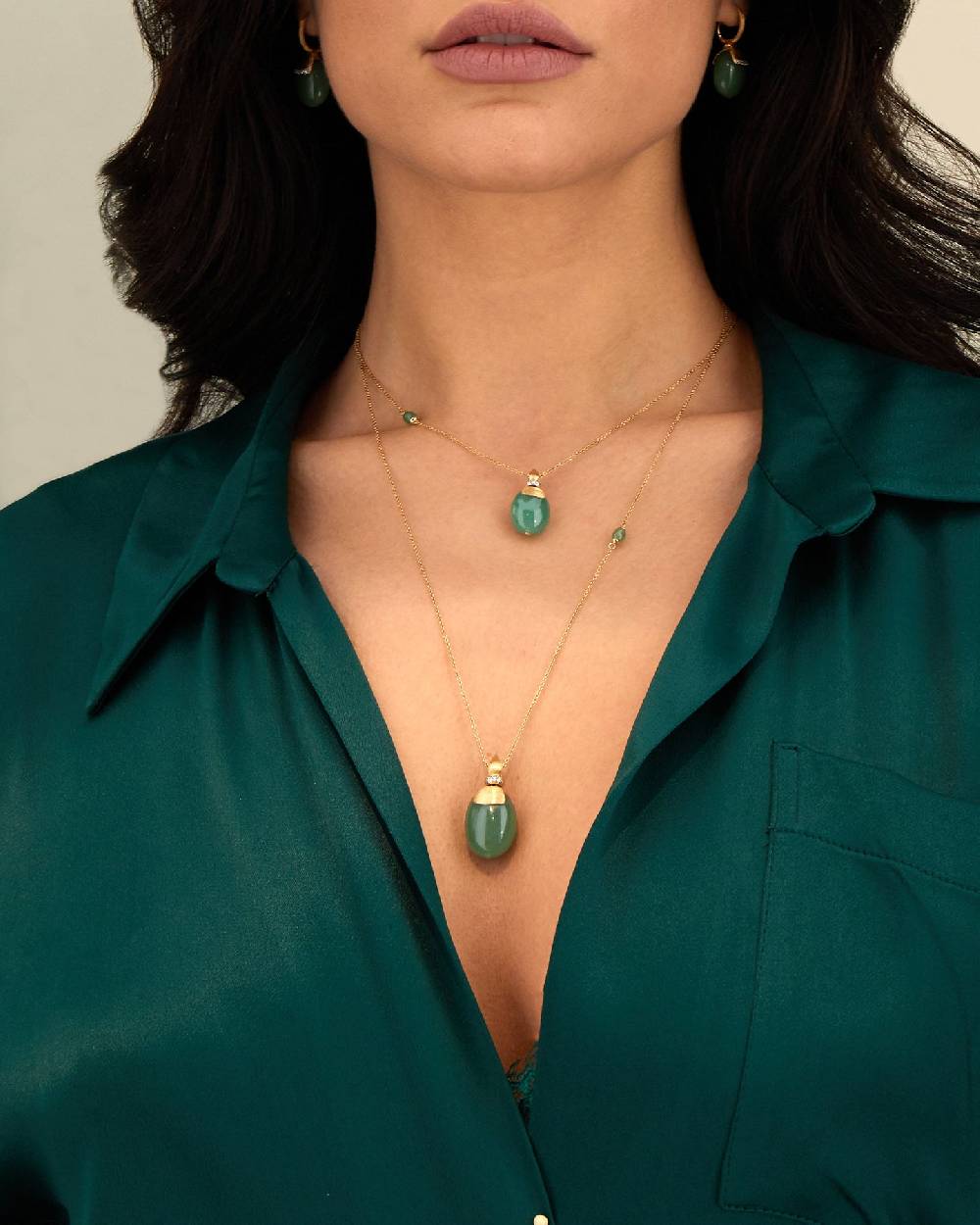 Nanis Pendente "AMAZZONIA" in oro, diamanti e avventurina verde (grande) – Nanis Italian Jewels Italia