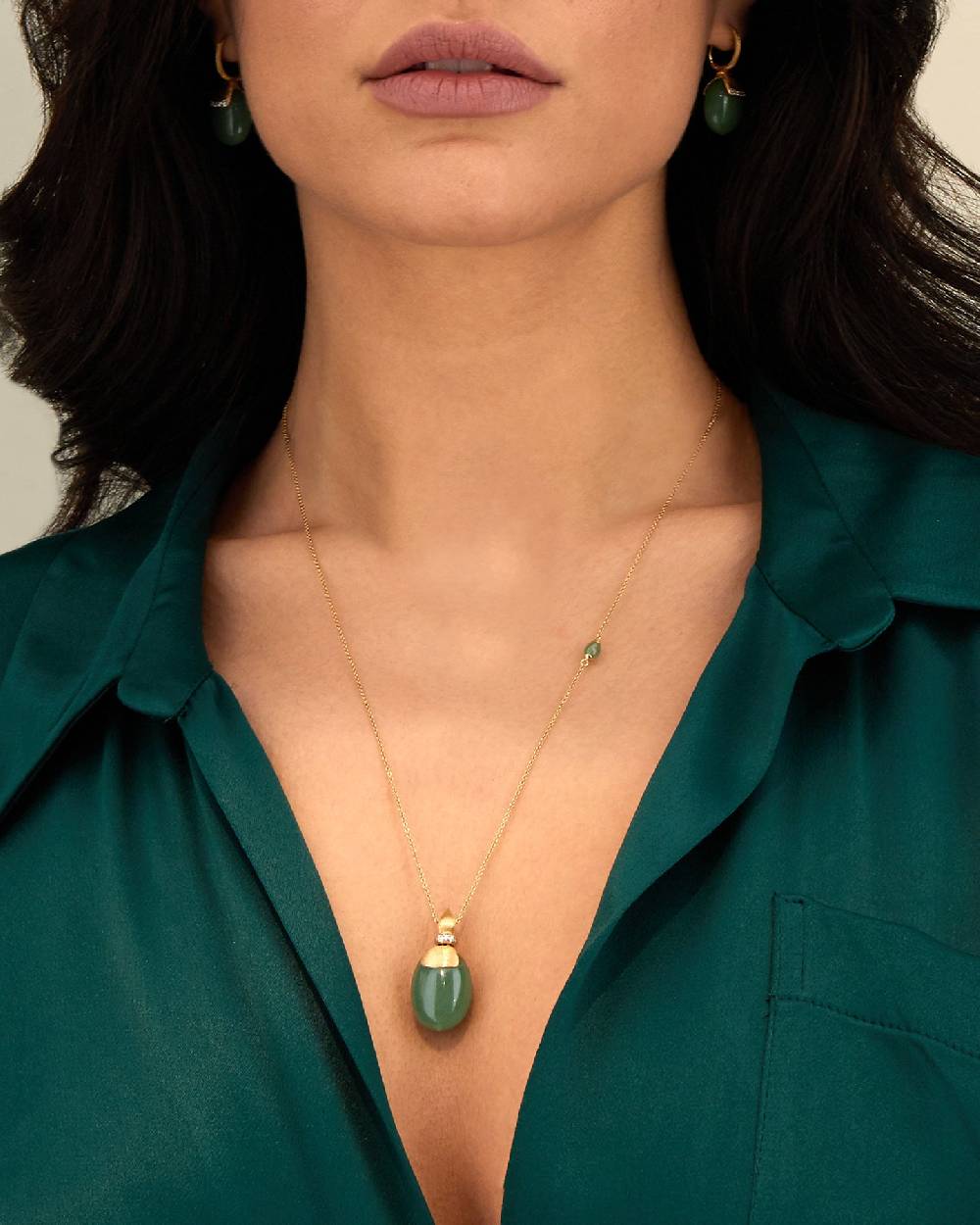 Nanis Collana "AMAZZONIA" in oro e avventurina verde (lunga) – Nanis Italian Jewels Nuovo
