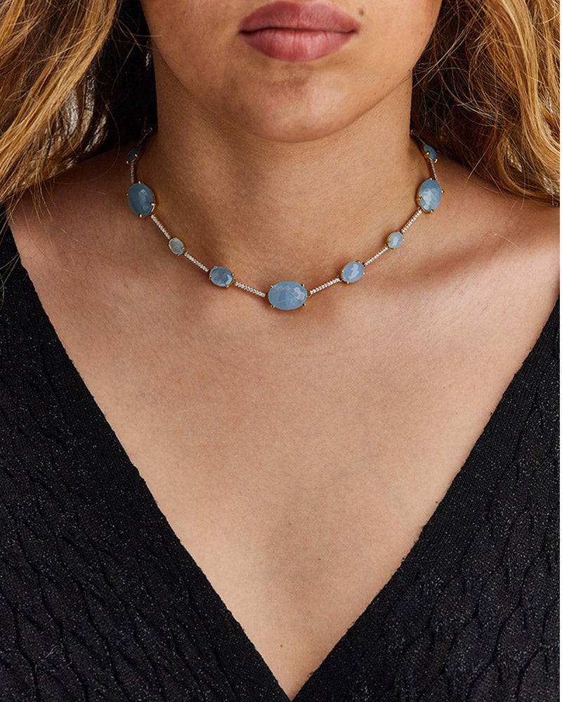 Nanis Collana girocollo "ARIA" in oro, acquamarina e barrette di diamanti – Nanis Italian Jewels Saldi Di Fabbrica
