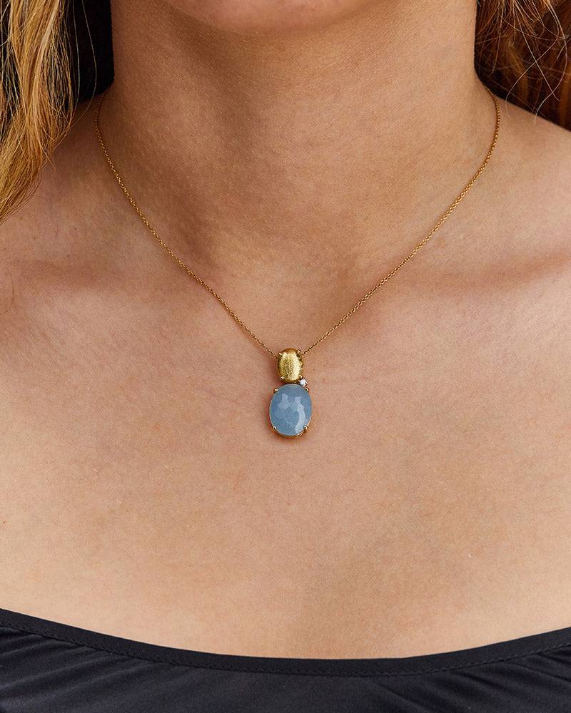 Nanis Collana "IPANEMA" con boule pendente in oro, acquamarina e dettaglio d – Nanis Italian Jewels Moda