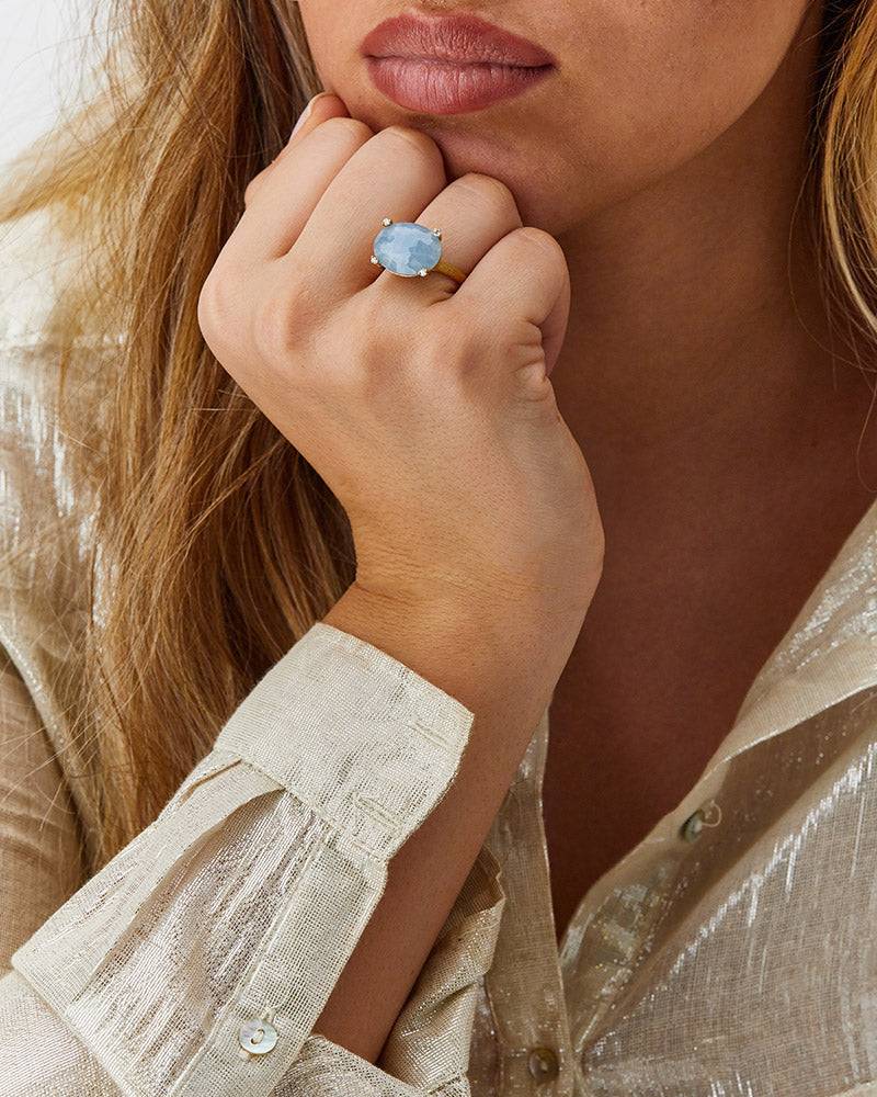 Nanis Anello "IPANEMA" in oro, acquamarina e dettagli di diamanti (grande) – Nanis Italian Jewels Italy