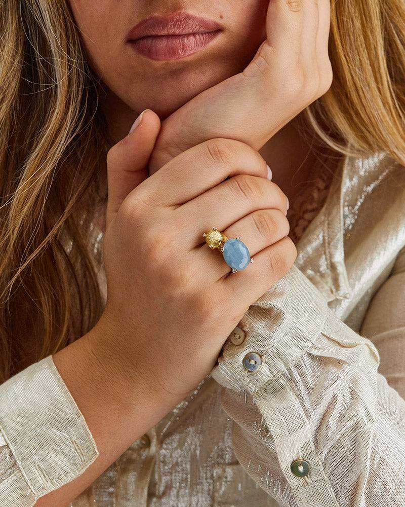Nanis Anello "IPANEMA" in oro, acquamarina e dettagli di diamanti (grande) – Nanis Italian Jewels Italy
