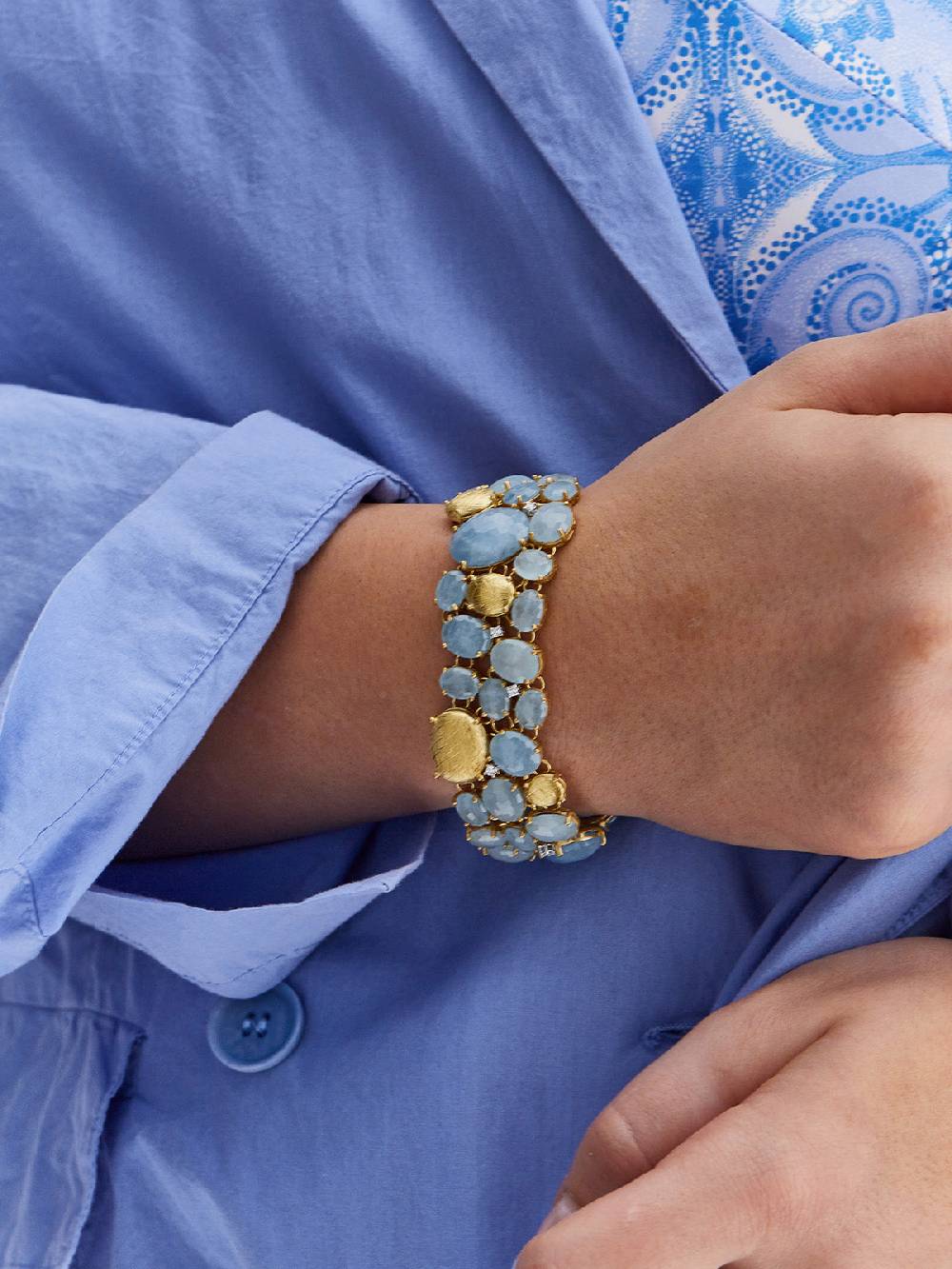 Nanis Bracciale "IPANEMA" a fascia in oro, acquamarina e diamanti – Nanis Italian Jewels Nuovo