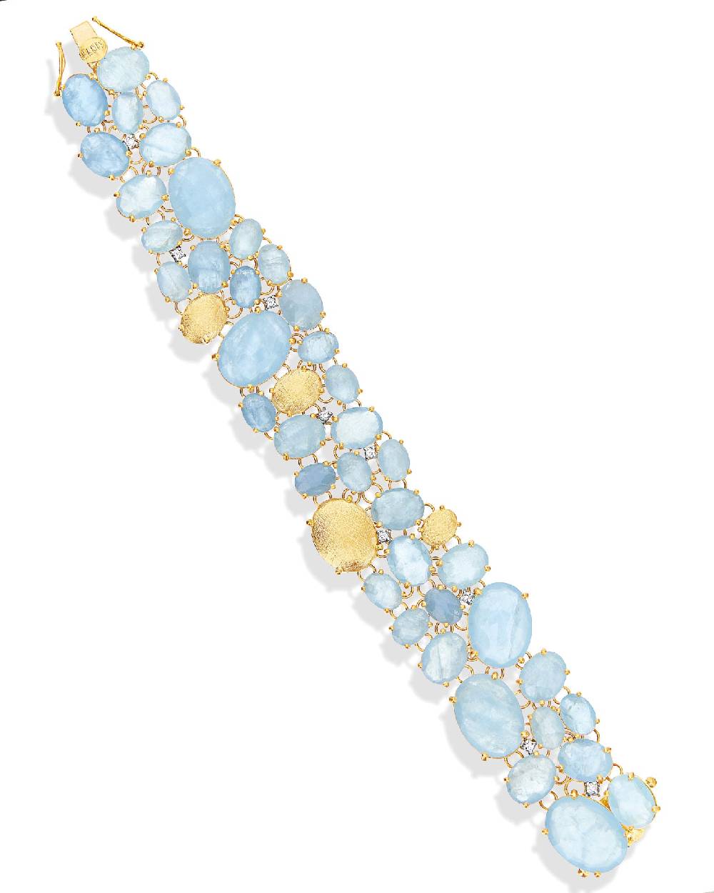 Nanis Bracciale "IPANEMA" a fascia in oro, acquamarina e diamanti – Nanis Italian Jewels Nuovo