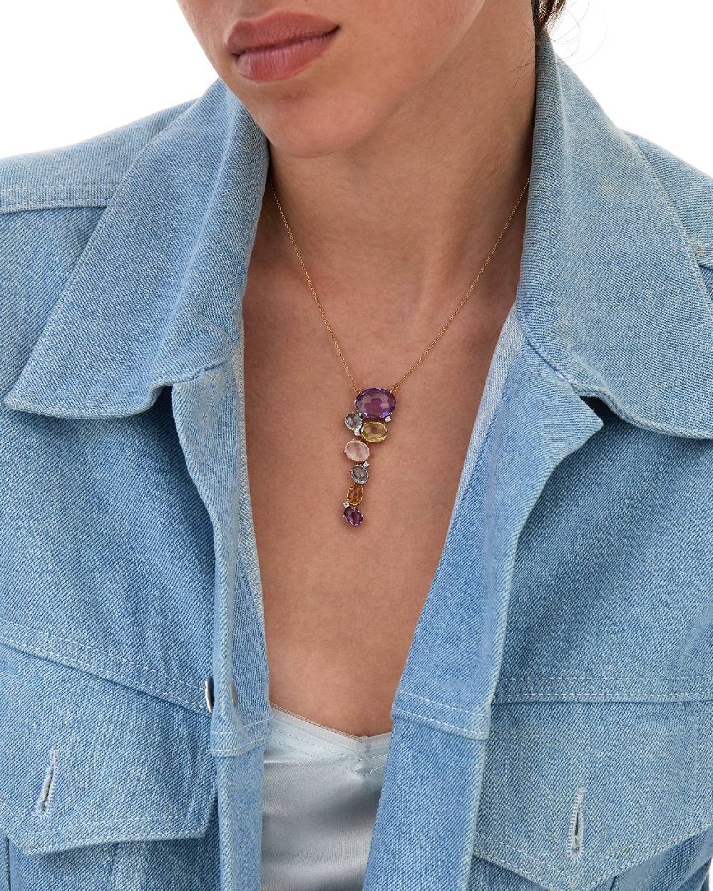 Nanis Collana "IPANEMA"con pendente in oro, ametista, topazio blu, quarzo e – Nanis Italian Jewels Soddisfazione Garantita
