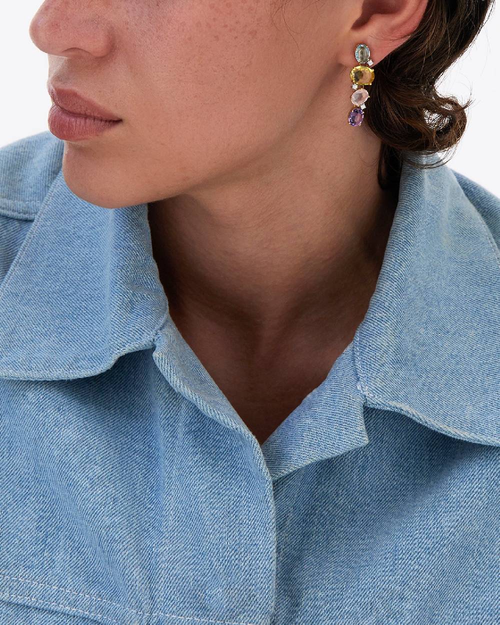 Nanis Orecchini "IPANEMA" pendenti in oro, ametista, topazio blu, quarzo e d – Nanis Italian Jewels Consegna Veloce