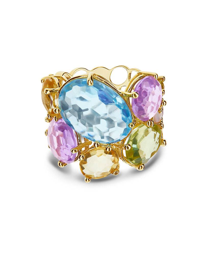 Nanis Anello "IPANEMA" a fascia in oro, ametista, topazio blu e quarzo – Nanis Italian Jewels Promozione Limitata