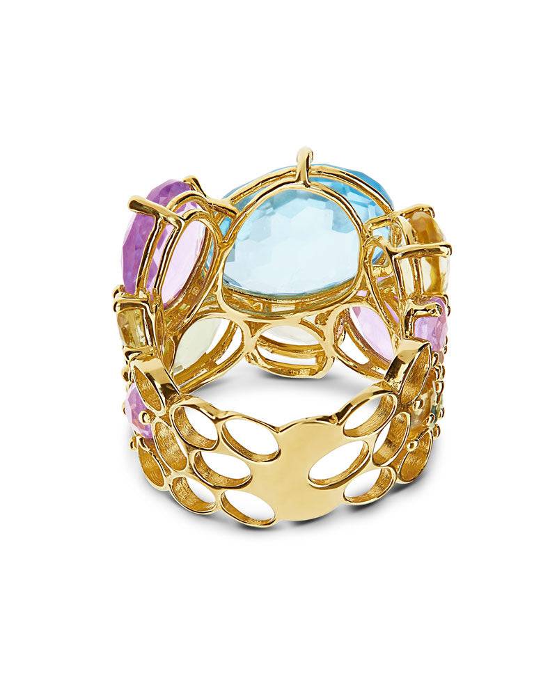 Nanis Anello "IPANEMA" a fascia in oro, ametista, topazio blu e quarzo – Nanis Italian Jewels Promozione Limitata